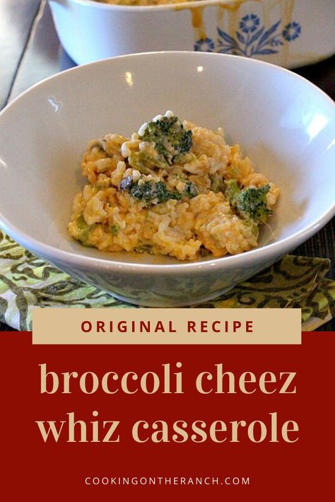 Easy Thanksgiving Side Dish that everyone loves. Old fashioned broccoli with cheese Cheez Whiz and minute rice. Easy casserole to feed a crowd for your next party. A perfect broccoli cheese side dish casserole for your Christmas or Thanksgiving holiday meal menu. #withrice #cheesy #easy #broccolicasserole #broccolicheese Chicken Broccoli Rice Cheese Casserole Cheese Whiz, Cheesy Broccoli Rice Casserole Cheese Whiz, Broccoli And Rice Casserole Using Cheese Whiz, Easy Broccoli Rice Casserole With Cheese Whiz, Recipes With Cheese Whiz, Recipes Using Cheese Whiz, Campbells Broccoli Rice Casserole, Broccoli Cheese Casserole Cheese Whiz, Broccoli Casserole With Cheez Whiz