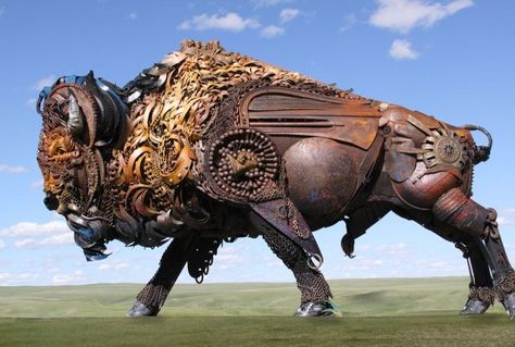 John Lopez Metal Sculptures in art metals  with Sculpture Recycled Art Recycled Metal Animals John Lopez, Prop Reference, Welded Art, Steampunk Animals, Metal Animal, Old Farm Equipment, Arte Robot, Sculpture Metal, Junk Art