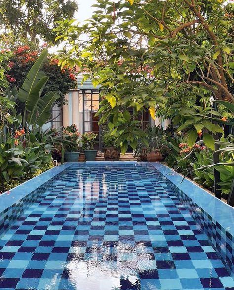 Fifty shades of blue 💙 Checkered pool inspiration from @tnt3 's "Mexican: A Journey Through Design," published by @vendomepress 📸… | Instagram Checkered Pool, Checkered Tile, Plain English Kitchen, Tile Pool, Dipping Pool, Monumental Architecture, Explore Mexico, Plain English, Mexico Design