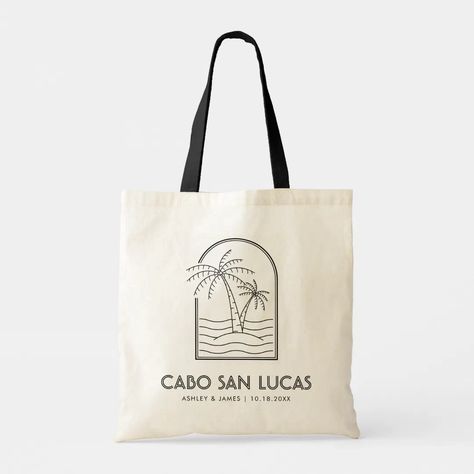 Cabo San Lucas Wedding Weekend Destination Tote Bag | Zazzle Wedding Tote Bag, Beach Wedding Guests, Wedding Tote, Line Sketch, Gift Totes, Wedding Welcome Bags, Welcome Bags, Cancun Mexico, Mexico Wedding