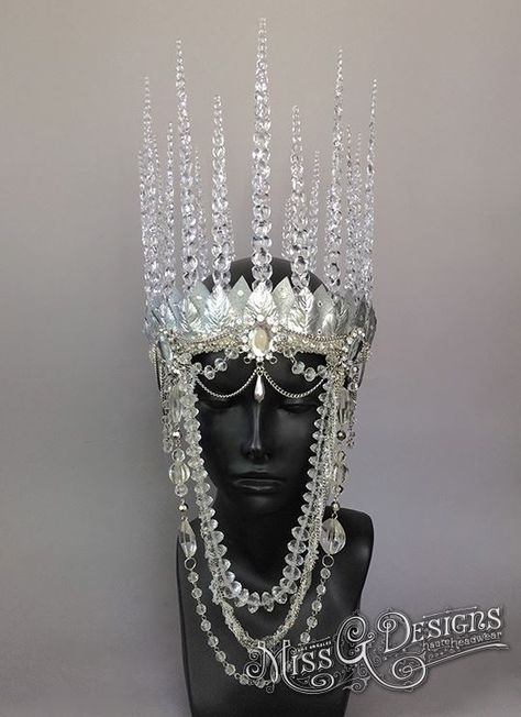 Ice Queen Crown by Miss G Designs   etsy.com/shop/MissGDesignsShop  Headdress Headpiece Snow Queen Winter Ice Queen Crown, Ice Crown, Ice Queen Costume, Fairy Headpiece, Crown Headdress, Headpiece Diy, High Fashion Makeup, Queen Makeup, Queen Costume