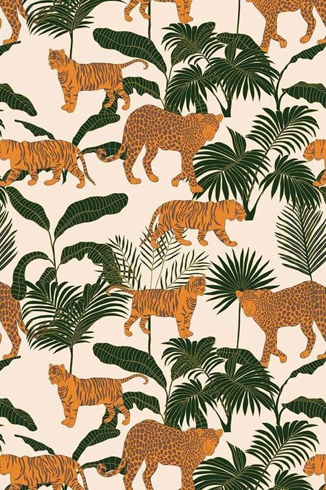 Jungle Pattern Illustration, Jungle Pattern Design, Aop Prints, Jungle Artwork, Jungle Prints, Jungle Plants, Safari Pattern, Animal Print Background, Jungle Life