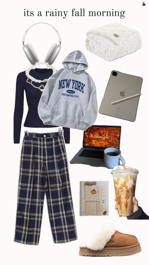 #fall #rainy #gilmoregirls #outfitinspo #cozy #xybca #cozymorning Cozy Movie Night Outfit, Lazy Rainy Day Outfit, Rainy Day Outfit Fall, Theatre Outfit, College Outfits Comfy, Fall College Outfits, Fall Morning, Cozy Fall Outfits, Cozy Mornings