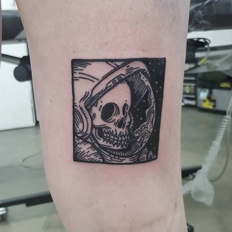 Thank you Kaylee!!  💀⭐⭐ Skull Tattoo Meaning, Small Skull Tattoo, Matt Bailey, Square Tattoo, Astronaut Tattoo, Engraving Tattoo, Stars Space, Skeleton Tattoos, Art Concepts