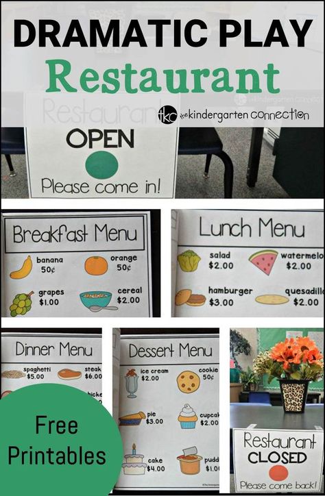 Restaurant Dramatic Play - money math Restraunt Dramatic Play, Dramatic Play Restaurant, Restaurant Dramatic Play, Printables Organizational, Play Restaurant, Dramatic Play Activities, Preschool Dramatic Play, Dramatic Play Themes, Dramatic Play Printables