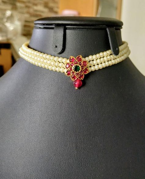 Cute pearl choker for kids and women Pearl Gold Choker Necklace Indian, Pearl Choker With Gold Pendant, Pearl Choker Necklace Indian, Kolhapuri Saaj, Coral Choker, Antique Choker, Pearls Choker, Indian Choker Necklace, Neck Pieces Jewelry