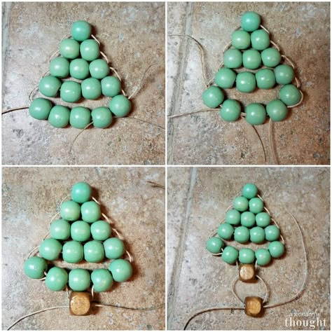 Wooden Bead Christmas Crafts, Bead Christmas Trees, Bead Trees Diy, Simple Bead Christmas Ornaments, Wooden Bead Christmas Tree, Beads Christmas Tree, Tree Shaped Ornaments, Christmas Bead Ornaments, Bead Xmas Tree