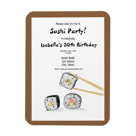 Sushi Rolls With Chopstick Party Invitation Creative Invitation Design, Sushi Party, Retirement Invitations, Creative Invitations, Sushi Rolls, Graduation Invitations, 30th Birthday, Invitation Design, Sign Poster