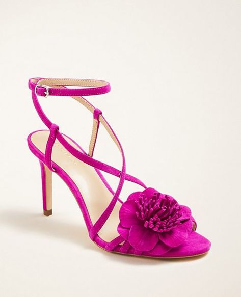 Shop Ann Taylor for effortless style and everyday elegance. Our Celie Flower Suede Sandals is the perfect piece to add to your closet. Cheetah Heels, Strappy Platform Heels, Navy Heels, Black Open Toe Heels, Cutout Heels, Flower Sandals, Business Shoes, Leather Heels Sandals, Purple Suede