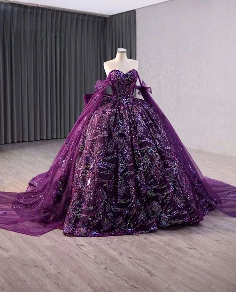 Why not? #purple purpleweddingdress #fantasyweddingdress #bridalshop #romantic #romanticweddingdress Sequin Lace Wedding Dress, Purple Ball Gown, Confirmation Dresses, Strapless Prom Dress, Quince Dress, Purple Party, Formal Wear Dresses, Fairytale Dress, فستان سهرة