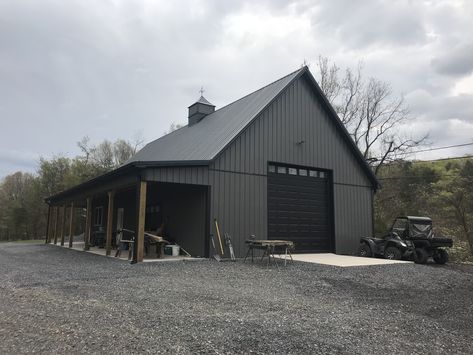 This is a 30'x60'x10' garage in Moorefield, WV. Click the link for a full list of features! Garage Style Home, Outbuilding With Living Quarters, Shop With An Apartment, Metal Shop With Apartment, Black Metal Shop House, Live In Garage While Building House, Dark Gray Metal Building, Metal Building Garage With Apartment, Metal Shop With Living Quarters Plans