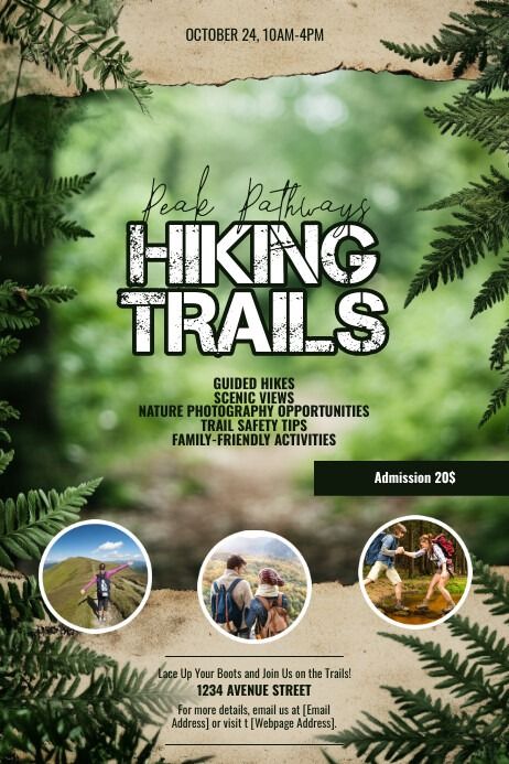 Green Collage Hiking Trails Poster | PosterMyWall Hiking Poster, Green Collage, Event Poster Template, Hiking Club, Linkedin Background Image, Linkedin Background, Kindle Book Cover, Club Poster, Campaign Posters