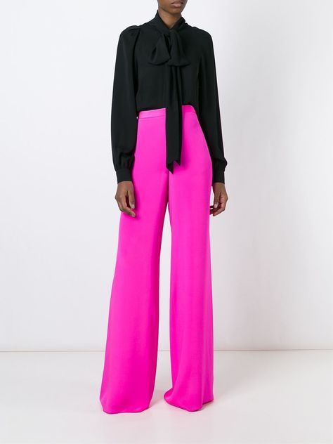 Pink Trousers Outfit, Pink Wide Leg Pants, Pink Wide Leg Trousers, Wide Leg Trousers Outfit, Pink Pants Outfit, Wide Leg Outfit, Hot Pink Pants, Wide Leg Pants Outfit, Portofino Shirt