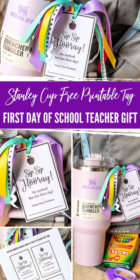 Stanley Cup First Day of School Teacher Gift Idea Teacher Cup Gift, Teacher 1st Day Of School Gift, Stanley Gift Ideas Filled, Stanley Cup Gift Basket Ideas, Stuffed Stanley Cup Gift Ideas, Teacher Tumbler Gift Ideas, Cute Teacher Gifts End Of Year, Stanley Cup Gift, 1st Day Of School Teacher Gift