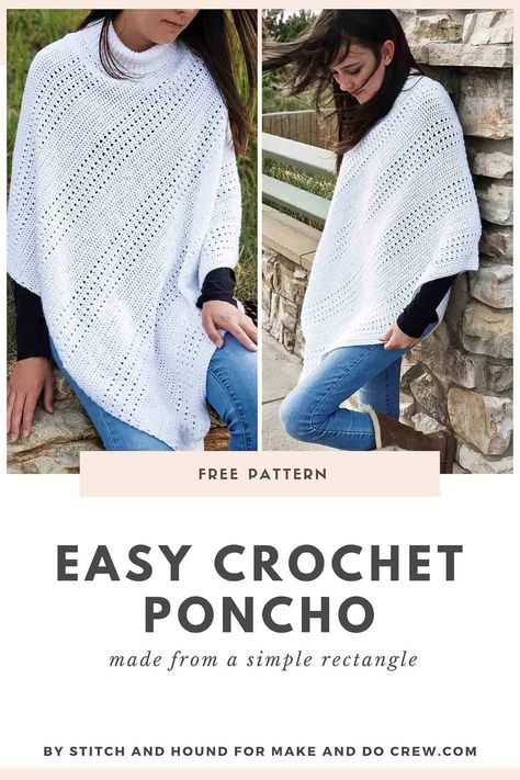 New on Make & Do Crew: The construction of this crochet poncho made from a rectangle could not be easier. You'll love the delicate drape and beginner-friendly stitches. Get the free pattern and tutorial featuring Lion Brand Amazing Lace yarn.     #makeanddocrew #crochetponcho #rectangleponcho Lace Poncho Pattern, Crochet Rectangle, Make And Do Crew, Lace Poncho, Crochet Sweater Pattern Free, Modern Crochet Patterns, Lace Weight Yarn, Make Do, Garment Pattern