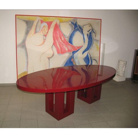 20th Century Large Dinning Red Lacquer Dinning Table by Francois Champsaur For Sale Red Dining Room, Lacquer Furniture, Contemporary Dining, Vintage Dining Room, Red Table, Large Dining Table, Red Lacquer, Oval Table Dining, Dining Table Design