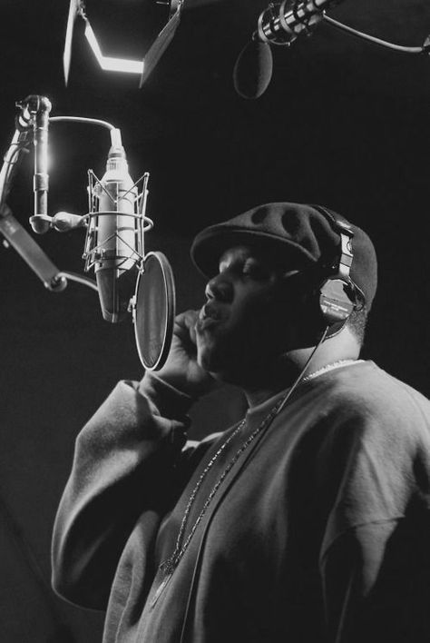 Notorious BIG White Photo, A Black, A Man, Headphones, Black And White, White, Black