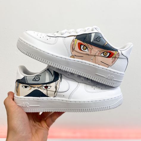 Naruto X Kakashi, Naruto Shoes, Customized Shoes, All White Sneakers, Painted Nikes, Af1 Shoes, Custom Af1, Air Force 1s, Air Force 1 Custom