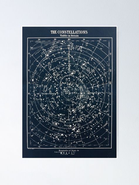 "Vintage STAR CONSTELLATIONS MAP POSTER circa 1900s " Poster by Beltschazar | Redbubble 1900s Poster, Constellations Map, Dorm Prints, Constellation Poster, Constellation Map, Space Stuff, Vintage Moon, Space Bedroom, Sigil Magic