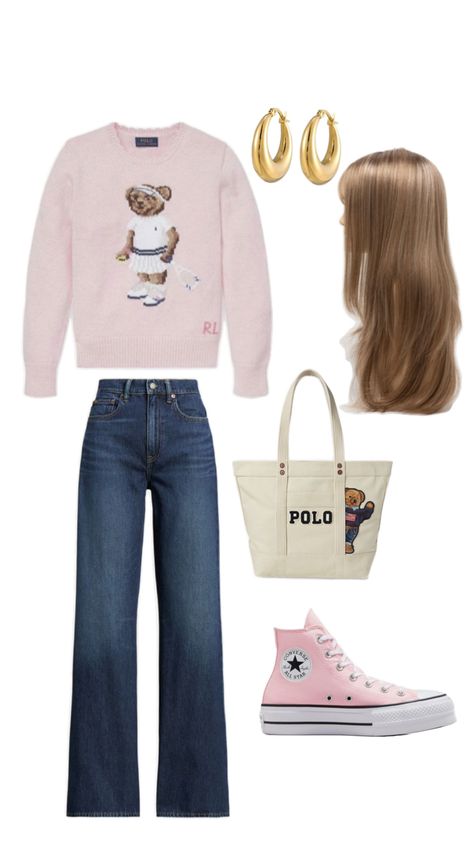 pink ralph lauren style fit!! <<<🎀 Ralf Lauren Girl, Ralph Lauren Women Outfits, Ralph Lauren Outfits Women, Ralph Lauren Aesthetic Outfit, Ralph Lauren Aesthetic, School Dr, Pink Ralph Lauren, Out With Friends, Ralph Lauren Style