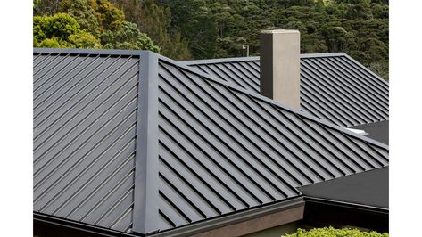 Sophisticated Look with New Standing Seam Roof Profile – EBOSS Ridge Roof, Pyramid Roof, Standing Seam Roof, Roofing Ideas, Roof Ideas, Standing Seam Metal Roof, Flat Stone, Aluminum Roof, Street House