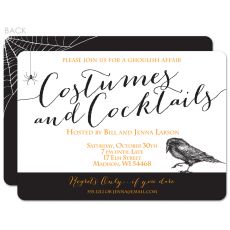 Costumes and Cocktails Halloween Invitation with raven and spiderwebs Adult Superhero Party, Cocktails Invitation, Couple Shower Ideas, Costumes And Cocktails, Happy Boo Day, Halloween Invite, Double Double Toil And Trouble, Bday Invitations, Bad Witch