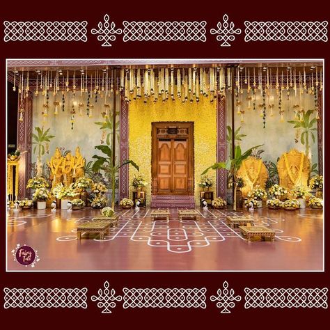 Muhurtham Stage Decoration, Tamil Wedding Decoration, Flex Backdrop, Pellikoduku Decor, Muhurtham Decor, Indian Floral Decor, Pellikuthuru Decor, Traditional Backdrop, Varalakshmi Vratham