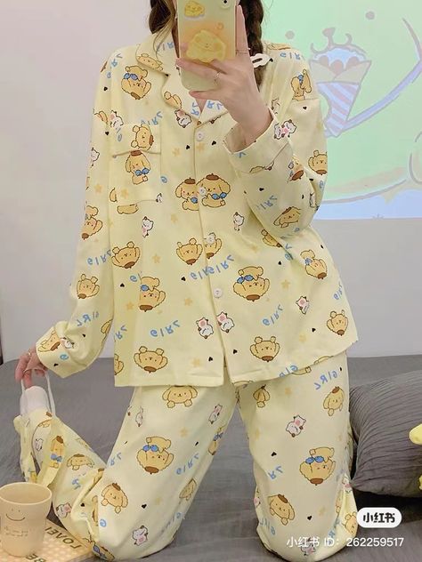 Pompompurin Pajamas, Sanrio Clothes, Tough Clothes, Yellow Pajamas, Pajamas Aesthetic, Teen Swag Outfits, Cute Pjs, Pajama Fashion, Cottagecore Outfits