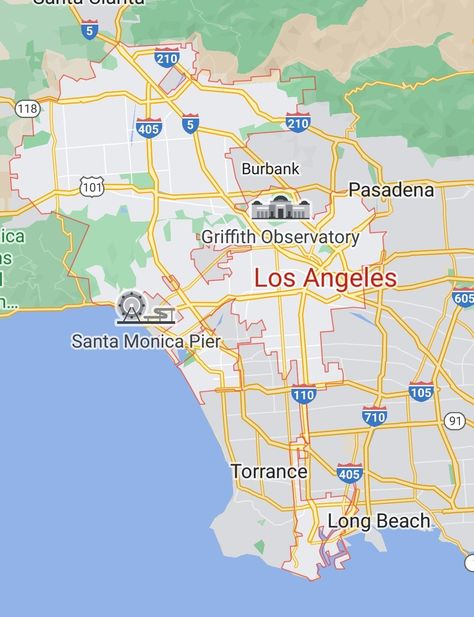 Map Of Los Angeles, Los Angeles Map, Griffith Observatory, Los Angles, California Map, Santa Monica California, Santa Monica Pier, Family House, Travel Inspo