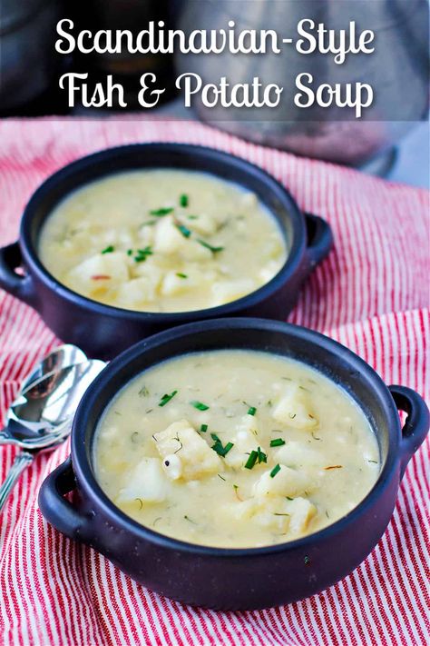 Scandinavian-Style Fish and Potato Soup Fish And Potato Soup, Creamy Potato Soup, Fish Soup, Grilled Seafood, Delicious Soup Recipes, Soup And Stew, Hearty Stews, Hot Soup, Kitchen Stories