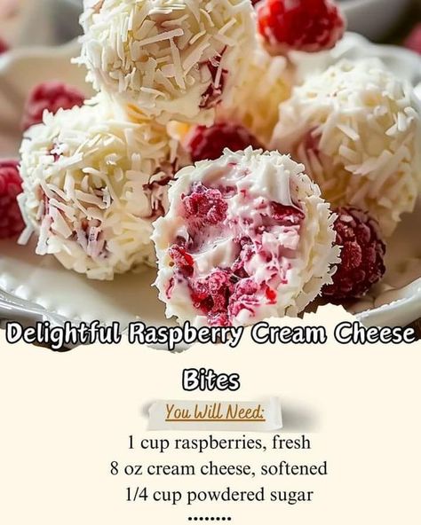 Cream Cheese Balls, Cream Cheese Bites, Raspberry Cheesecake Bites, Raspberry Cream Cheese, Cream Cheese Ball, Easy Home Recipes, Raspberry Cream, Cheese Bites, Cheese Balls