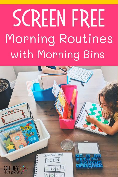 Start your day screen-free with these morning basket ideas. If you are looking for a way to start your day that is slow and quiet, yet still engaging and meaningful for your toddlers, preschoolers, and early elementary kids, this post is for you. Learn how to use these screen free activities to start your day, extend quiet times or engage your students in open-ended activities while also practicing pre-writing skills, fine motor skills, literacy skills, and math activities for your children. Screen Free Morning Activities, Morning Invitation To Play, Morning Basket Ideas, Quiet Time Boxes, Morning Bins, Outdoor Activities For Toddlers, Morning Basket, Play Based Learning Activities, Morning Activities