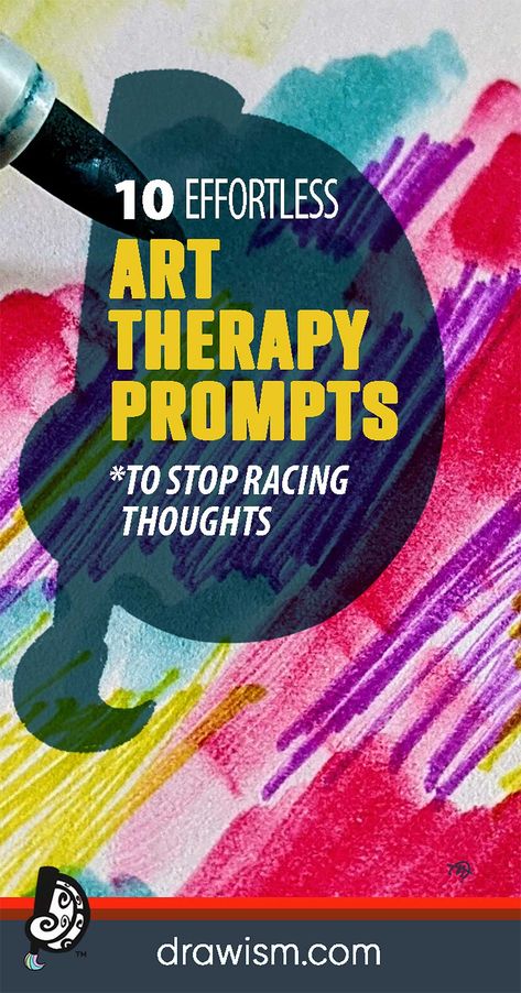 Click here for 10 drawing-based art therapy prompts to help stop racing thoughts & calm your mind fast! Save pin for later. Art Therapy Challenge, Calming Art Activities, Self Care Group Activities Art Therapy, Therapy Drawing Prompts, Therapeutic Drawing Ideas, Painting Therapy Ideas, Bilateral Drawing Art Therapy, Model Magic Art Therapy, Mindful Art Projects