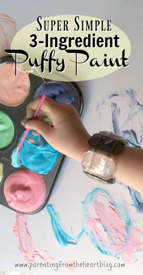 3-ingredient puffy paint is so easy to set-up and so much fun for young kids! Kids activities, play-based learning, DIY paint, Early childhood education, easy DIY Easy Activities For Kids, Diy Puffy Paint, Early Childhood Education Activities, Homemade Paint, Puffy Paint, Easy Activities, Play Based, Nutrition Education, Diy Paint