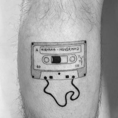 Music Related Tattoos, Music Lyric Tattoos, Music Tattoo Ideas, Rockstar Tattoo, Nirvana Tattoo, 90s Tattoos, Nirvana Nevermind, Rock Tattoo, Grunge Tattoo