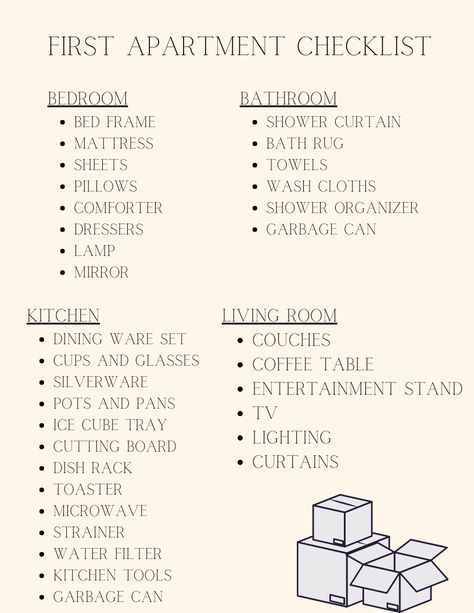 Move Out List First Time, Things You Need To Move Out, First Apartment Basics, Things For Moving Out First Time, Checklist For Moving Out First Time, Moving Out Shopping List, Basic Moving Out List, Life Must Haves, Moving In Must Haves