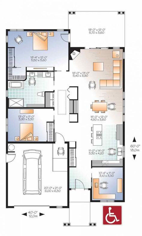 Wheelchair House Plans, Wheelchair House, Accessible House Plans, Accessible House, Drummond House Plans, House Plans 3 Bedroom, Monster House Plans, Traditional House Plan, Family House Plans