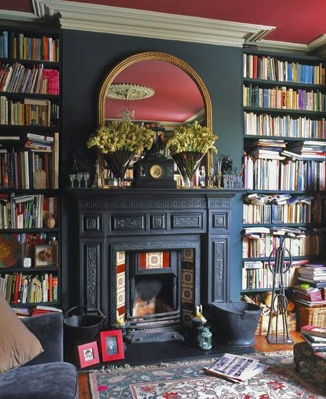 14 Cozy Library Fireplaces We’d Love to Come Home To Library Room Design, Library Fireplace, Lots Of Books, Cozy Library, Library Room, Fireplace Mantel Decor, Home Library Design, Eclectic Living Room, Home Libraries