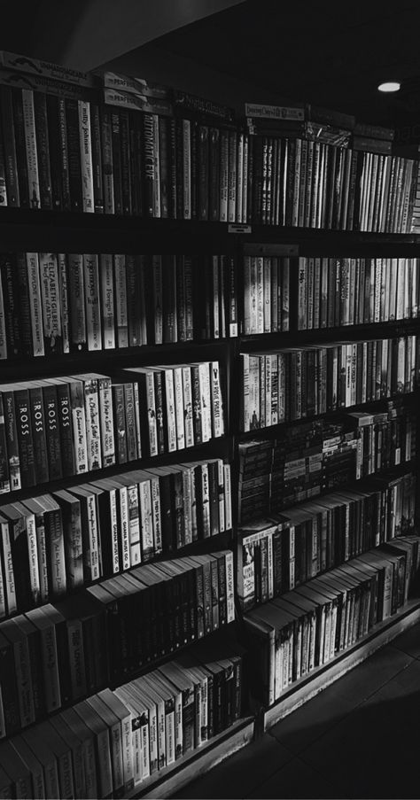 Grey Library Aesthetic, Black And White Library Aesthetic, Black Library Aesthetic, Black And White Aesthetic Books, Black Book Wallpaper, Dark Library Aesthetic, White Vision Board, Bibliophile Aesthetic, Books Black And White