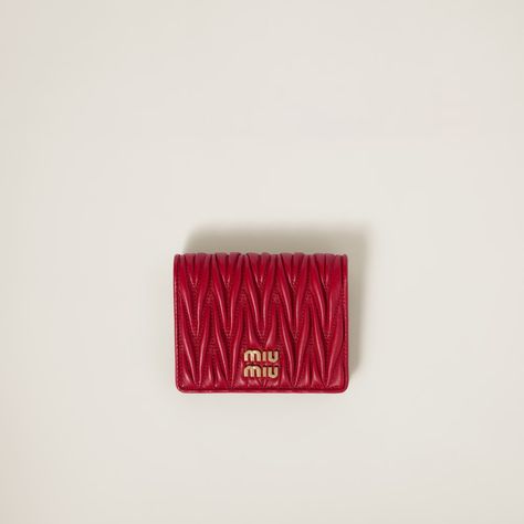 Red Small matelassé nappa leather wallet | MIU MIU Prada 2005, Metal Lettering, Small Leather Wallet, Line Branding, Red Wallet, Leather Passport Holder, Envelope Wallet, Miu Miu Wallet, Lettering Logo