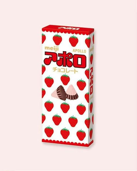 Meiji Apollo Strawberry Chocolate, Meiji Apollo, Japanese Snacks Packaging, Sukoshi Mart, Chocolate Aesthetic, Strawberry White Chocolate, Japan Snacks, Snacks Packaging, Japanese Chocolate