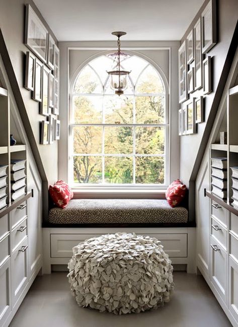 decorating ideas for a dormer Dormer Bedroom, Bedroom Window Seat, Dormer Window, Built In Window Seat, Window Seat Storage, Window Nook, Bedroom Nook, Transitional Bedroom, Dormer Windows