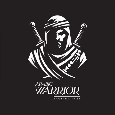 Arabic warrior logo | Premium Vector #Freepik #vector Arabic Warrior, Ninja Illustration, Bear Logo Design, Wedding Graphic Design, Ninja Logo, Football Logo Design, Birthday Typography, Skull Art Print, Warrior Logo