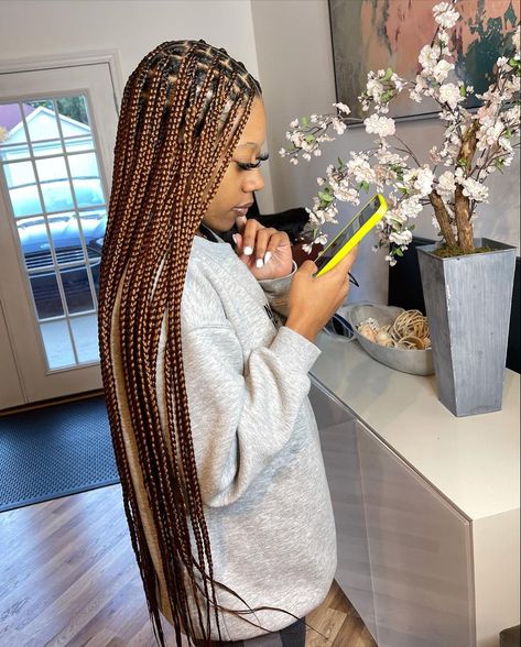 33 Box Braids Color, Color 8 Knotless Braids, Color 4 And 30 Box Braids, Brown Knotless Braids For Black Women, Color 30 Box Braids, Light Brown Braids Black Women, Coloured Knotless Braids, Brown Braids For Black Women, Brown Knotless Braids