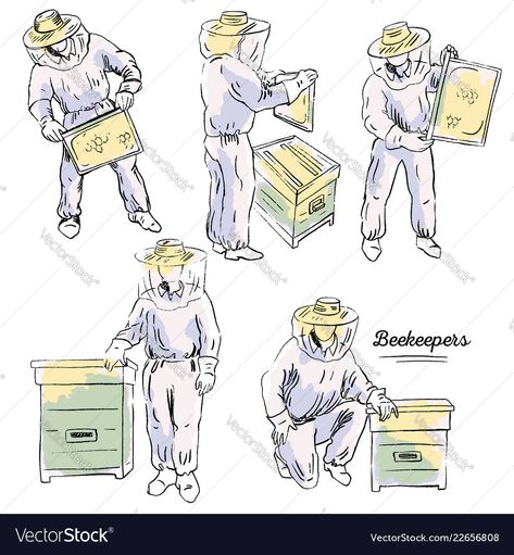 Beekeeper Character Design, Bee Keeper Illustration, Beekeeper Drawing, Beekeeper Illustration, Beekeeper Outfit, Beekeeper Art, Honey Logo, Bee Wings, Bee Drawing