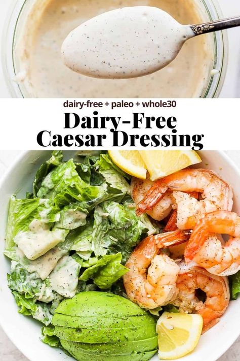 Dairy Free Salad, Dairy Free Caesar Dressing, Dairy Free Salad Dressing, Dairy Free Dressing, Wooden Skillet, Caesar Dressing Recipe, Dairy Free Sauces, Dairy Free Salads, Dairy Free Recipes Dinner