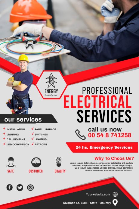 Plumber Logo Design, Tabloid Cover, Engineering Poster, Electrician Services, Electrical Maintenance, Informative Essay, Hvac Company, Electrical Services, Business Flyers