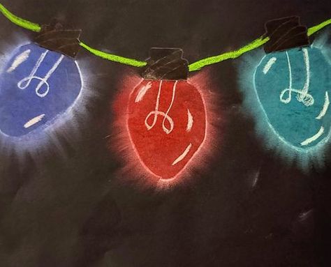 The post String of Lights appeared first on Natasha Nashadka. Northern Lights Chalk Art, Neon Art Projects Elementary, Christmas Lights Art Project For Kids, Northern Lights Art For Kids, Northern Lights Chalk Art For Kids, Northern Lights Art Lesson, Holiday String Lights, Holiday Art Projects, Winter Art Lesson