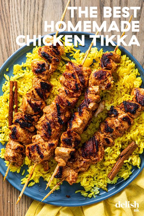 Creative Healthy Dinners, Tikka Chicken Recipe, Chicken Tikka Recipes Indian, Chicken Tikka Skewers, Chicken Tikka Kebab Skewers, Chicken Tikka Recipe, Tandoori Chicken Skewers, Healthy Fun Dinner Ideas, Chicken Tikka Kabab