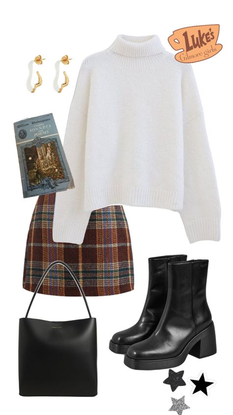 Plaid Skirt, Plaid, Skirt, Boots, Outfit Inspo, White, Black